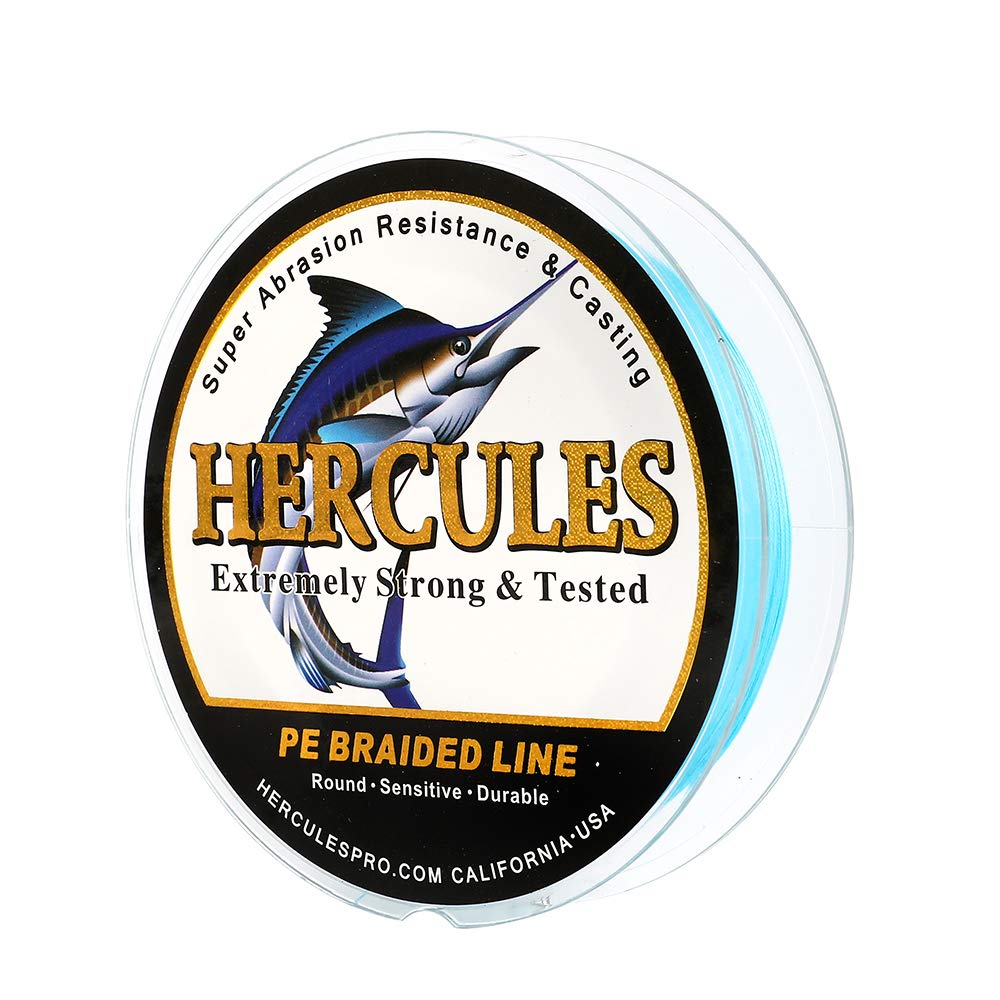 Hercules Super Cast 300M 328 Yards Braided Fishing Line 50 LB Test for Saltwater Freshwater PE Braid Fish Lines Superline 8 Strands - Blue, 50LB (22.7KG), 0.37MM