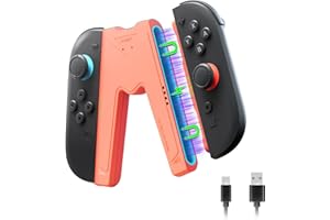 JEMDO Magnetic JoyCon Charger Grip Compatible with Nintendo Switch 2 Only – Ergonomic LED Charging Grip for JoyCon 2 with USB-C Cable, Travel-Ready, Orange