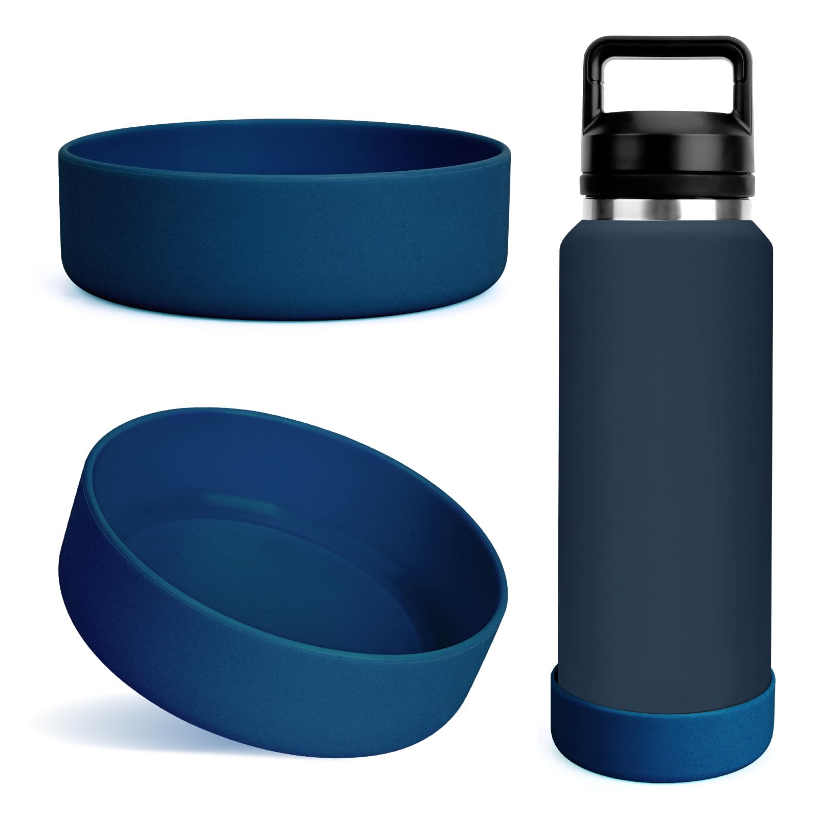 Linkidea 2 Pack Water Bottle Boot Compatible with YETI Rambler Bottle 26oz, Yonder 34oz, Silicone Anti-Slip Bottle Bottom Sleeve Bumper Protector (Navy Blue)