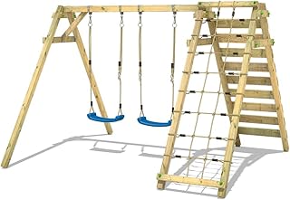 WICKEY Schaukel Schaukelgerüst 'Smart Cliff' Schaukelgestell - Doppelschaukel mit Kletteranbau aus Massivholz