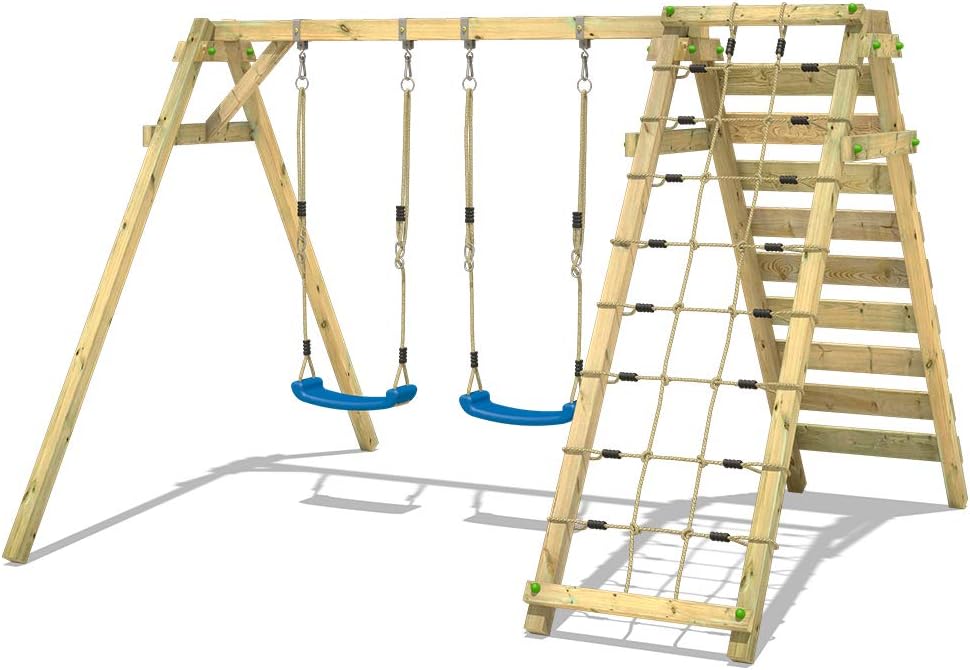 WICKEY Schaukel Schaukelgerüst 'Smart Cliff' Schaukelgestell - Doppelschaukel mit Kletteranbau aus Massivholz