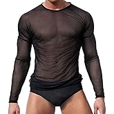 Crongless Men's Sexy Tank Top, Mesh Long Sleeves Transparent T-Shirt See Through Vest