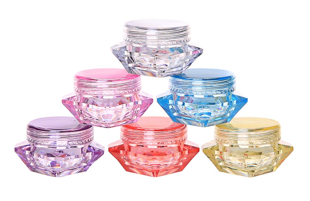 Wowlife 60Pcs 5 Gram/5 ML Cosmetic Sample Empty Container Diamond Plastic Jars for Cream, Eye Shadow, Nails, Powder, Jewelry, Lip balms, Toners