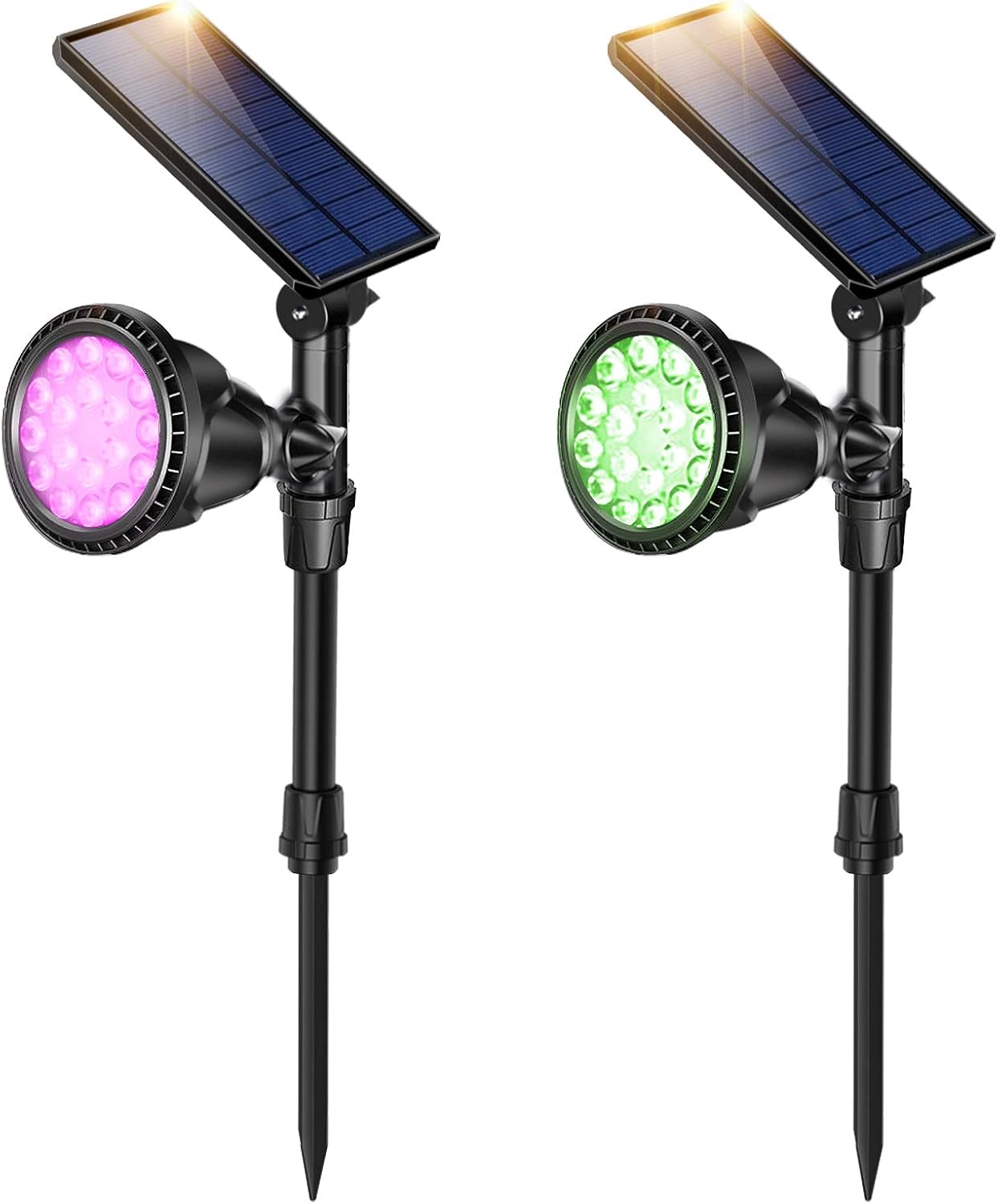 Outdoor Solar Spot Lights, Super Bright 18 LED Security Lamps Waterproof Spotlight for Garden Landscape Path Walkway Deck Garage (7 Colors, 2 Pack) - - 