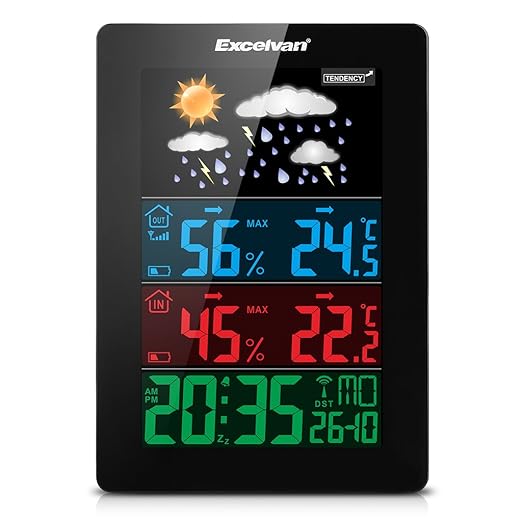 Excelvan AOK-5061A Multifunktionale Wetterstation, kabellos, zeigt Temperatur, Feuchtigkeit innen und außen an, Indikator für