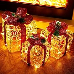 ATDAWN Set of 3 Lighted Gift Boxes Christmas