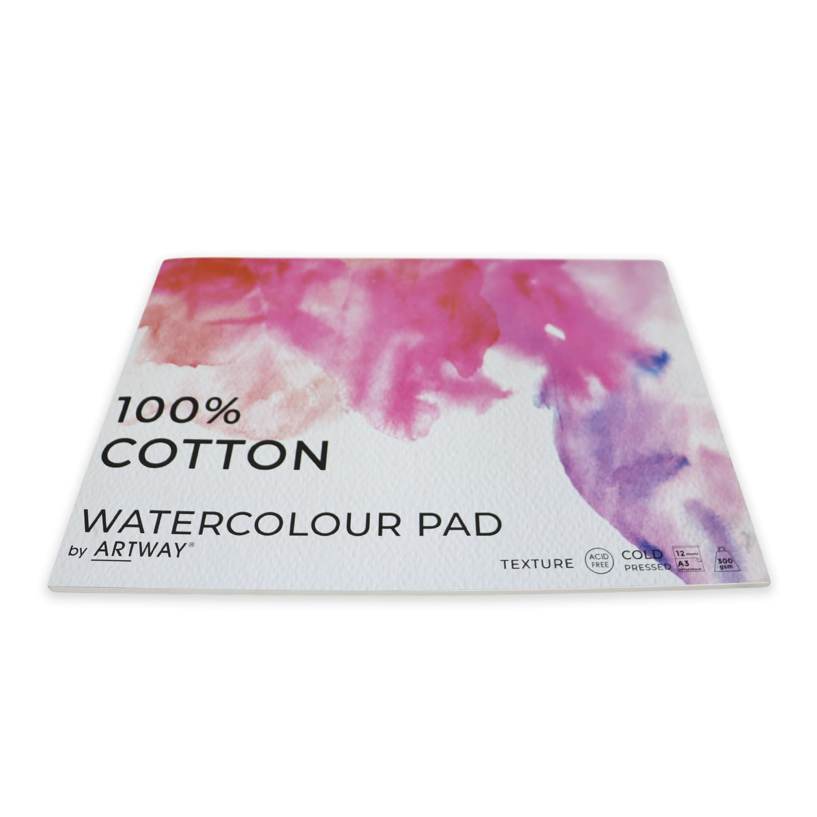 Artway A3 Watercolour Pad - Cold Pressed Watercolour Paper - 300gsm - 100% Cotton - 12 Sheets, White