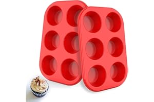AOKINLE Silicone Muffin Pan 6 Cup, European LFGB Silicone Cupcake Baking Pan - Set of 2, Non-Stick Muffin Tins, LFGB Approved Egg Muffin Tray, Food-Grade Muffin Molds