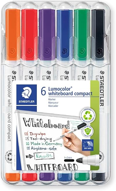 STAEDTLER Lumocolor Compact Dry Wipe Whiteboard Pens 6 Pack 1-2mm