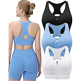 Evercute Women's Zip Front Sports Bras Wireless Padded Racerback Medium Support Post-Surgery Bra Yoga Exercise Athletic Bras
