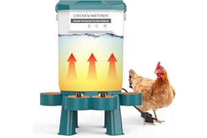 JELSVOP Hanging Heated Chicken Waterer, Plastic Chicken Water Heater Heated Poultry Drinker, Detachable Legs, Winter and Summer Dual-use, Poultry Water Heater for Chicken Turkey Goose Duck Pigeon - Green 11L
