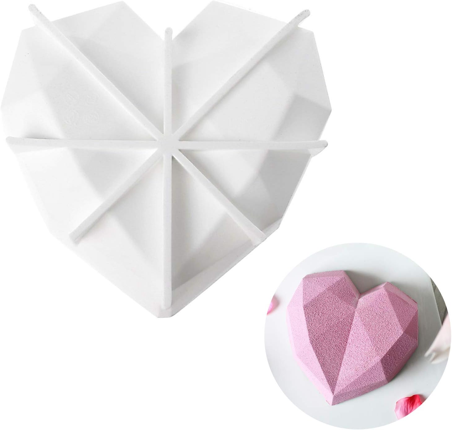 beicemania® 8inch Cake tin Heart Shaped Cake tin 3D Cake tins Mousse Cake Moulds Silicone White Diamond Heart Cake tin