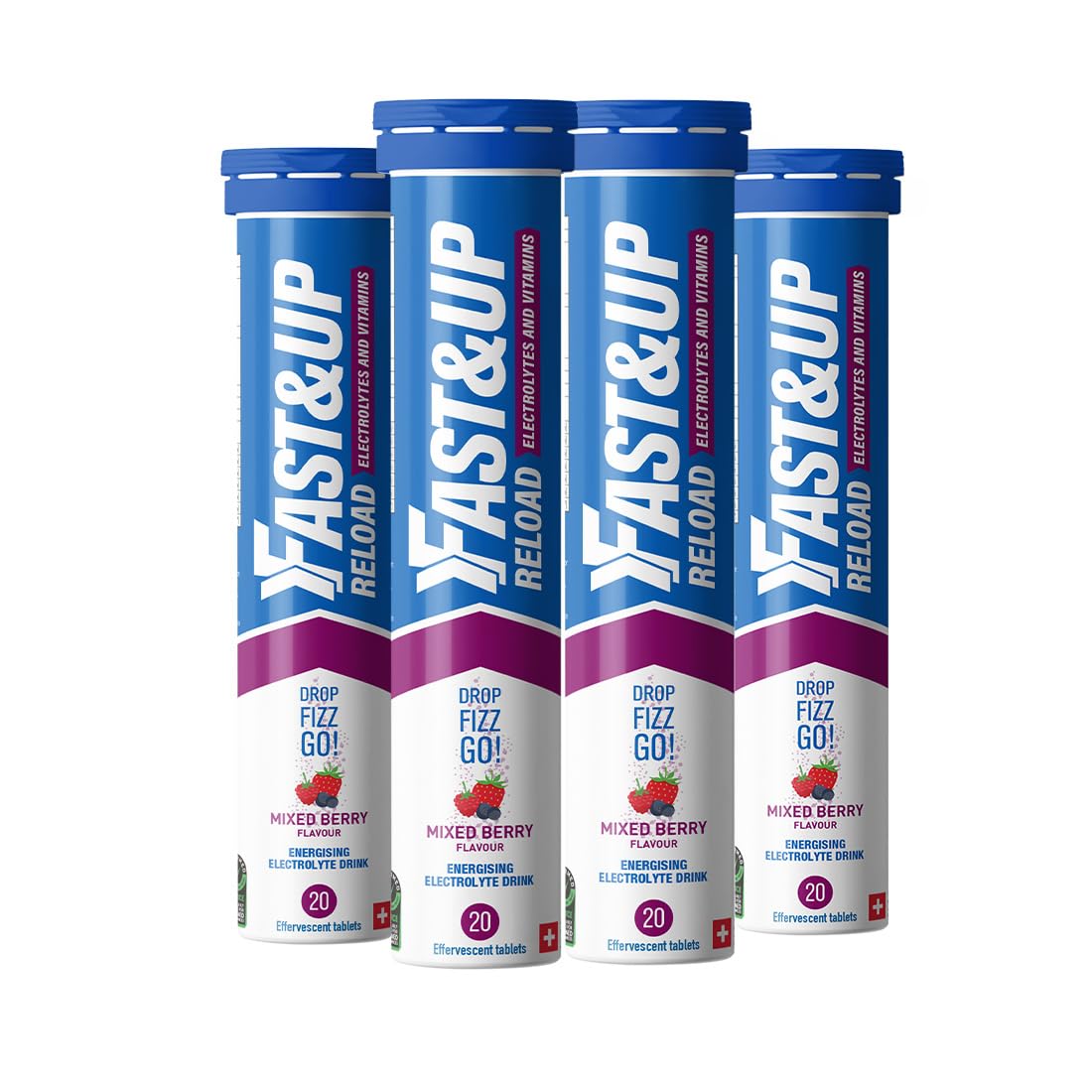 Fast&Up Reload – Energising Electrolyte Drink - Mixed Berry Flavour - 80 Effervescent Hydration Tablets - Added Vitamin C & B12 - Vegan