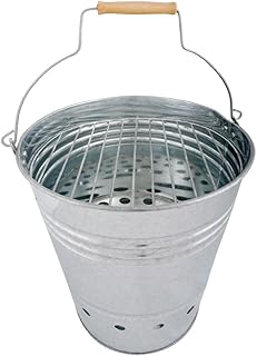 Esschert Design BBQ Eimer, Grilleimer, Grillkübel, Feuerkübel mit Griff, Holzelement am Griff, 34 cm hoch, Ø 30,5 cm