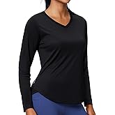 MIER Long Sleeve Workout Tops for Women UPF 50+ SPF UV Protection Sun Shirts Dry Fit Athletic Running Gym Tshirt, V-Neck