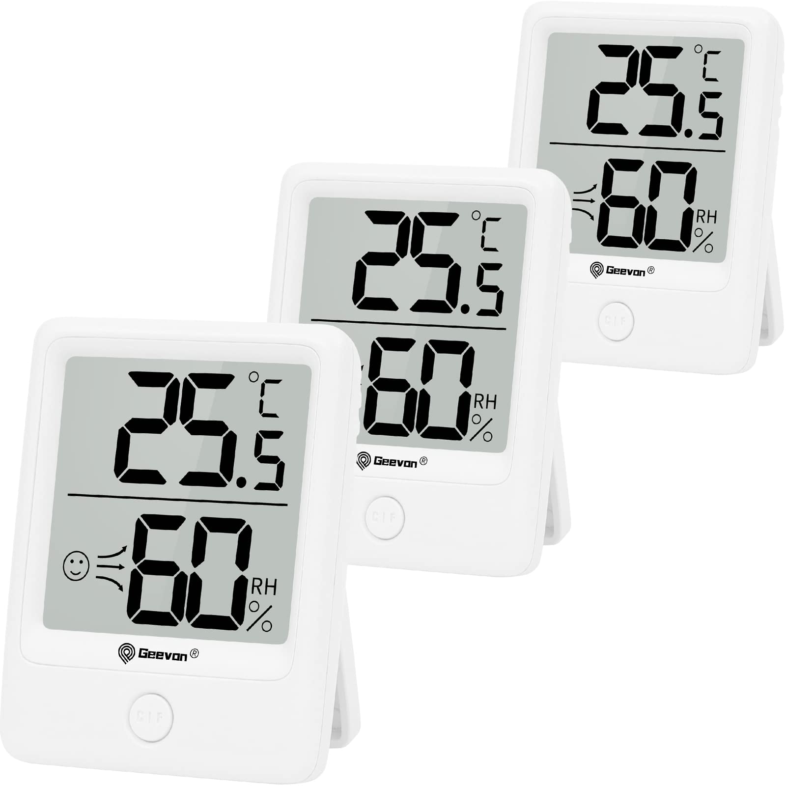 Geevon Room Thermometer, 3 Pack Indoor Hygrometer Thermometer, Humidity Meter, Humidity Gauge, Temperature and Humidity Monitor with Comfort Icon for Baby Room, Office, Reptile Pets, Greenhouse,White