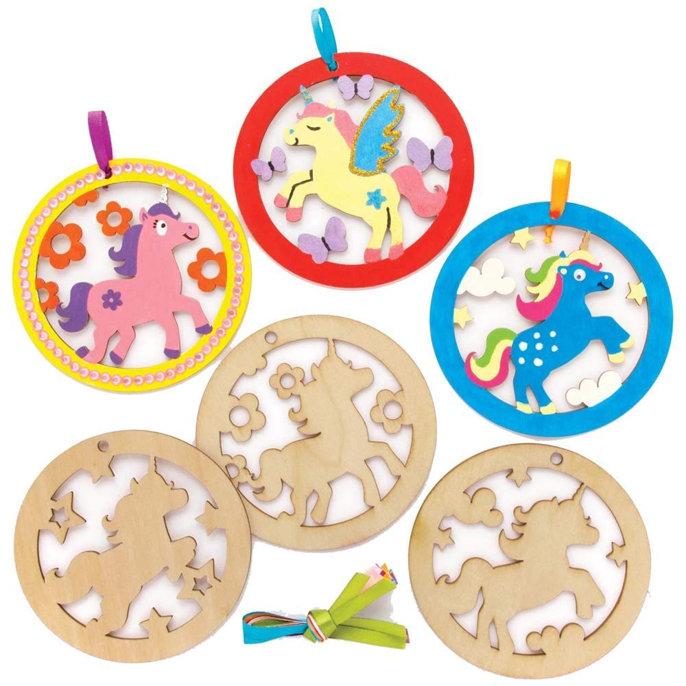 Baker Ross FE245 Unicorn Wooden Decorations - Pack of 10, Wooden Crafts for Children to Decorate and Display, Make Your Own Ornament for Kids Arts and Crafts
