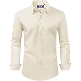 Alimens & Gentle Men's Dress Shirt Regular Fit Stretch Stain Shield Long Sleeve Solid Business Wedding Button Down Shirts
