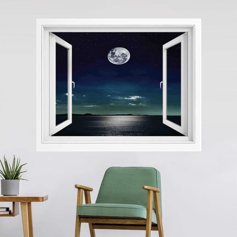 Amazon 海の装飾 壁紙風景画 壁飾り絵 150x1 Cm 満月が海の月光の表面に映る星空の夜景 窓の景色 目の保養 癒し 気分転換 黒海軍 ウォールステッカー オンライン通販