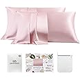 PROMEED 23 Momme Silk Pillowcase 2 Pack, Both Sides 100% 23 Momme Mulberry Silk Pillow Case Set of 2, Hidden Zipper Closure for Easy Set (Queen 20"x30", Pink)