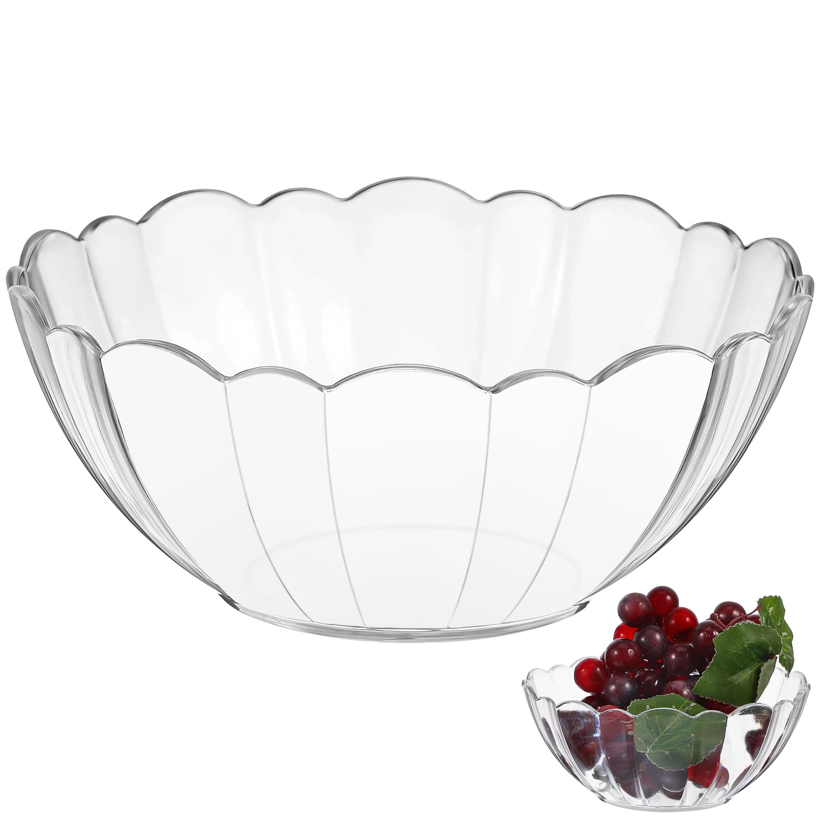 DOITOOL Acrylic Round Clear Salad Bowl - 17cm Lotus Design Serving Bowl for Fruit, Vegetable, Dessert, Snack - Lightweight, Reusable, and Elegant for Parties, Picnics, Weddings, Bbqs