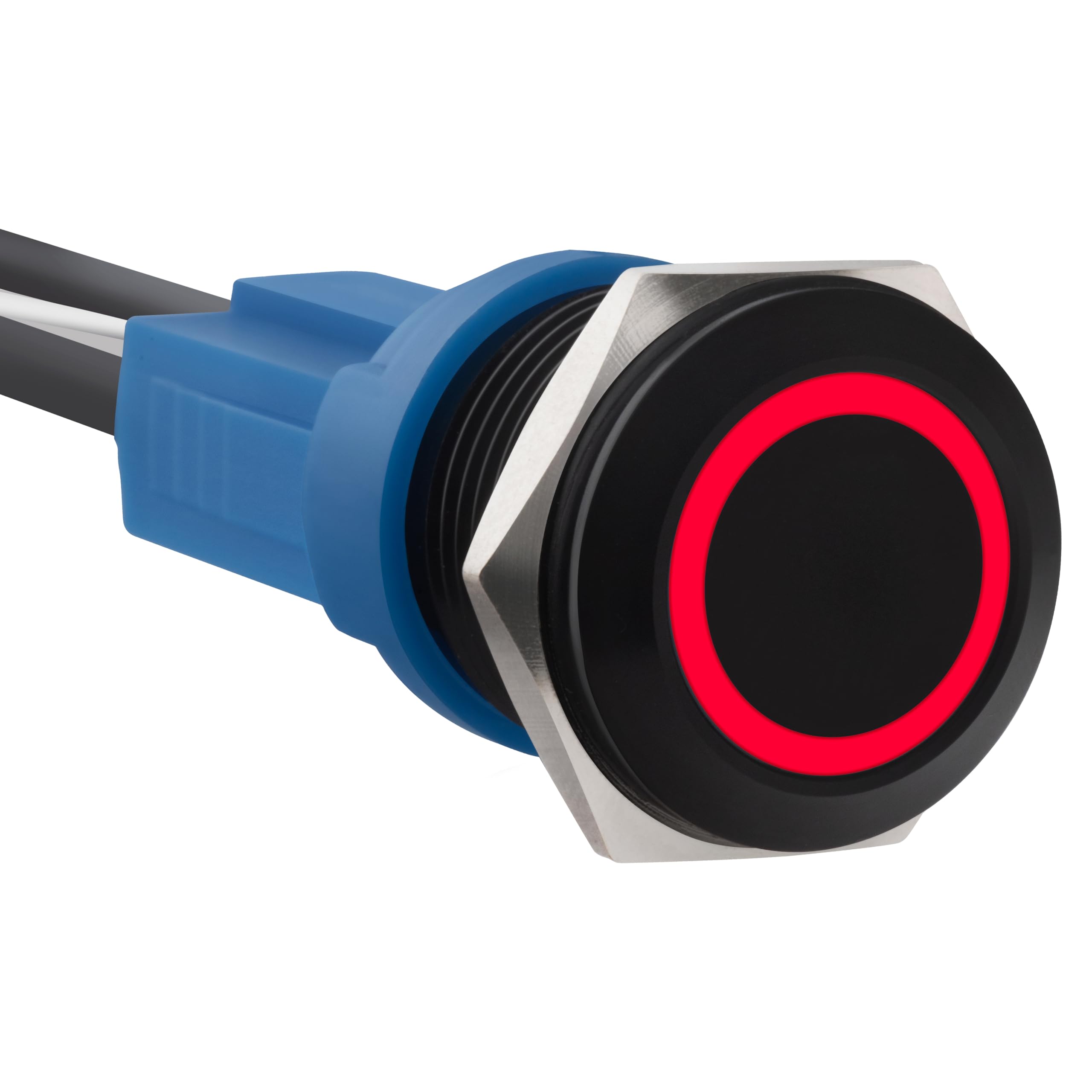 Photo 1 of Ordentlich LED Latching Aluminum Push Button Switch 12-24V DC 20A 1NO On Off with Wire Socket (1, Red, 16mm)