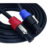 Arklove Heavy Duty 2Pack Pro Speakon to Speakon Male Speaker Wire Lock Cable Pair 16AWG Patch Professional Audio Cabl Cord with nl4 NL4FC Port Connector for para bocinas de dj feet(4 Conductor, 50ft)