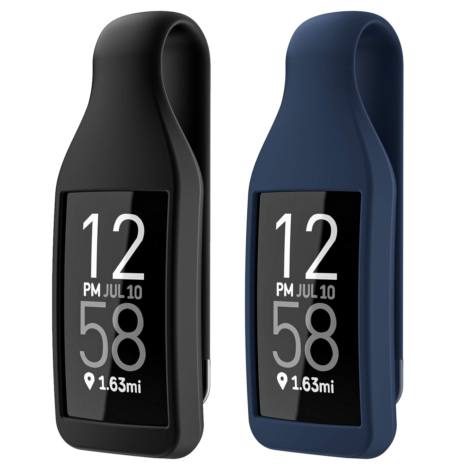 EEweca - Set of 2 Clip Holder for Fitbit Charge 3/4 (Silicone), Black and Blue