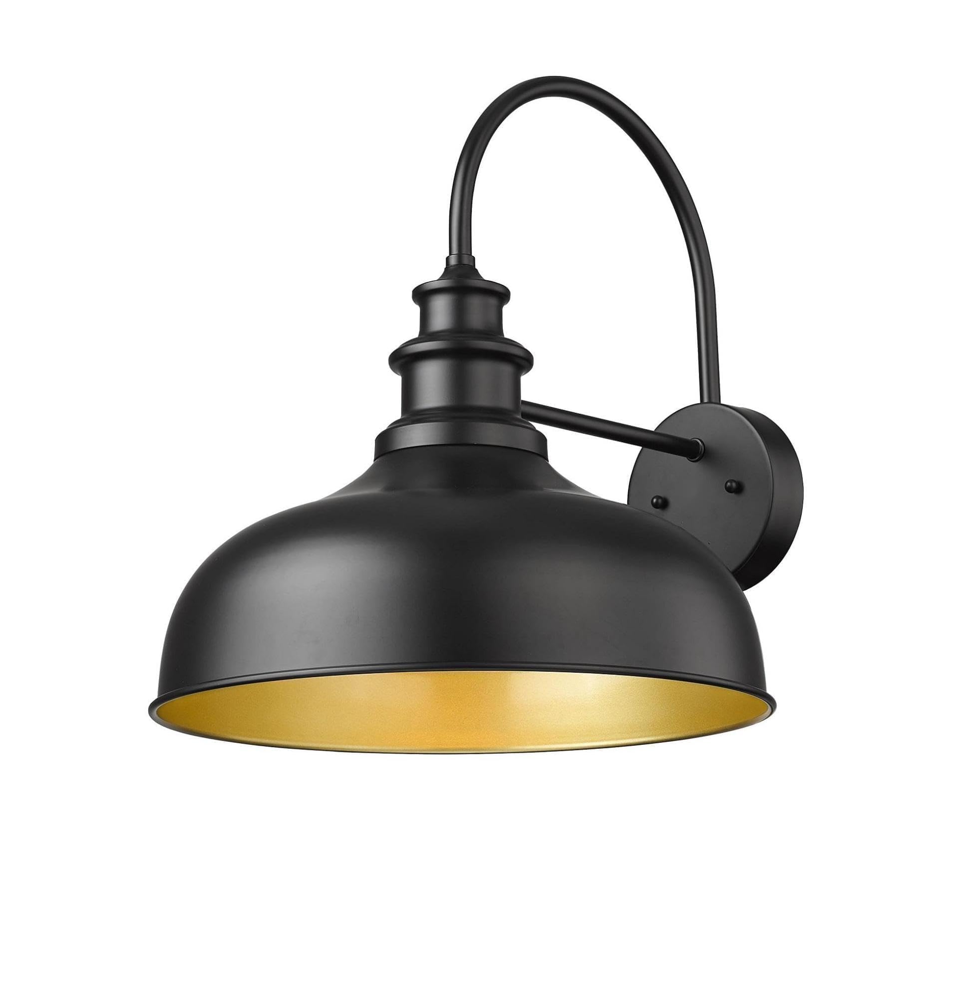 Photo 1 of Bestshared Large Farmhouse Barn Lights 16 Inch Dome Outdoor Wall Lighting Fixture Industrial Vintage Sconces Lighting, Exterior Mount Light, Black Outdoor Wall Lantern for Porch (1Pack, Black+ Gold)