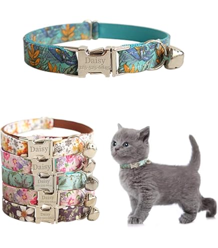 Cat Collars, Cat Collar With Name,Custom Embroidered Name And Phone Number,7 Pack Sets,Adjustable Breakaway Cat Collar Will Bell