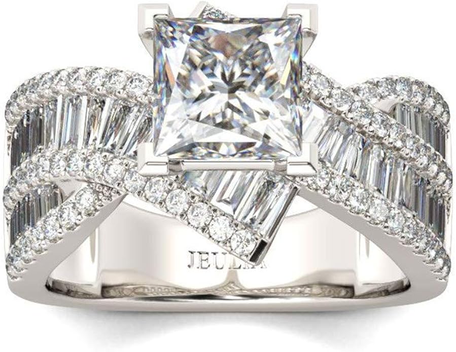 Jeulia 2 Carat Princess Cut Engagement Rings Women Sterling Silver