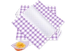 Yuyouqu 100 Sheets Purple Checkered Deli Paper Sheets 11x11 Inch Disposable Pre Cut Wax Paper Sheets Grease Proof Food Trays Liners Paper Grease Resistant Sandwich Wrapping Paper