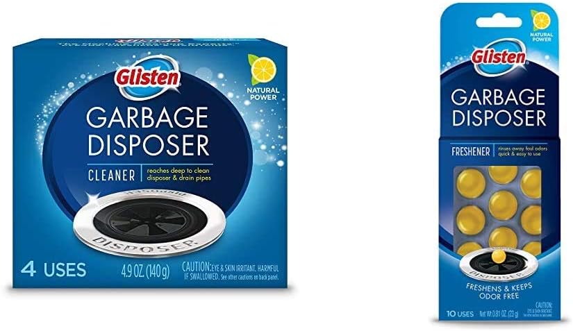 Glisten Garbage Disposal Cleaner and Odor Eliminator with Foaming Action, Removes Buildup and Cleans, Lemon Scent, 4 Uses & Disposer Care Freshener, Odor Eliminator, , Lemon Scent, 10 Uses