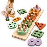 Playfully Wooden Shape Sorter &amp; Stacking Toy for Toddlers, Montessori Toy | Sort, stack &amp; match shapes and colors | Builds fine motor &amp; problem-solving skills | Sensory-friendly play | Ages 3+