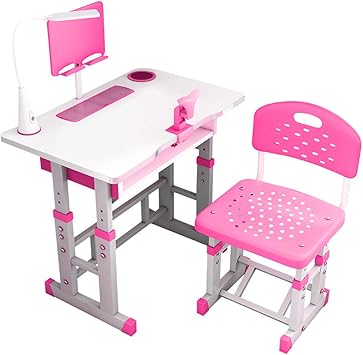 pink study table and chair