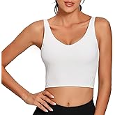 Lemedy Women Sports Bra Longline Crop Tank Top Padded Workout Running Yoga