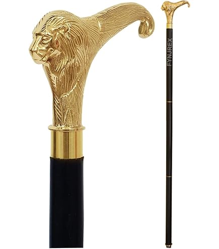 FYNJREX Gentleman's Walking Stick - Brass Compass Handle Foldable Wooden Cane