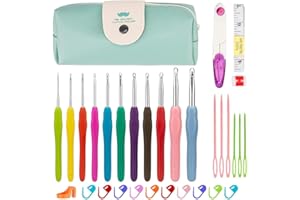 Ergonomic Crochet Kit for Beginners, Crochet Hook Set, 11 Sizes Crochet Hooks 2.0mm(B)-8.0mm(L) with Long Soft Grip Handles, 