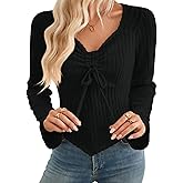 Sumleno Women's Y2k Aesthetic Trendy Long Sleeve Shirt Cute Ruched Drawstring Slim Fit Pullover Tops Y2k Clothes