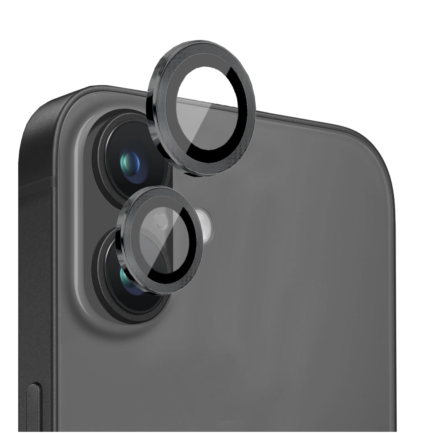 EKAM Camera Lens Protector for iPhone 16 6.1-Inch and iPhone 16 Plus 6.7-Inch, 9H Tempered Glass Aluminum Alloy Metal Individual Ring Cover HD Clear Bubble Free Protection (Black)