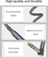 RUXELY 6.35mm TRS Instrument Cable 6M 2-Pack Right Angle 1/4 Inch Jack view 2