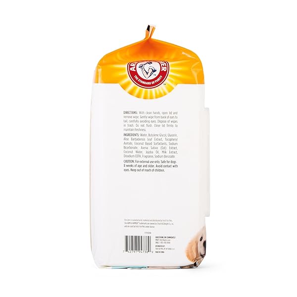 ARM & HAMMER DOG GROOMING WIPES, DEODORIZING DOG CLEANING WIPES WITH COCONUT WATER, GENTLE FOR DOGS AND PUPPIES, PARABEN AND SULFATE FREE FORMULA, LIGHT COCONUT SCENT, 100 COUNT – 3 PACK