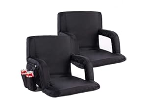 Seamander Stadium Seat for Bleachers or Benches Portable Reclining Stadium Seat Chair with Padded Cushion Chair Back and Armrest Support (Black, 2-Pack)