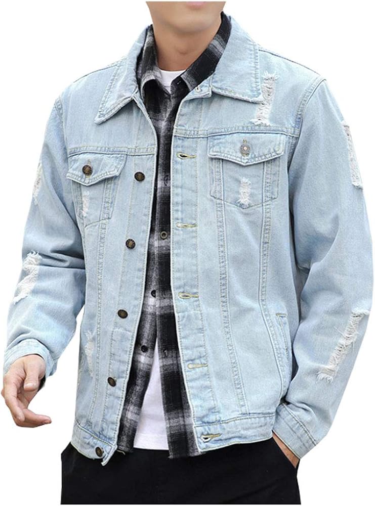 mens black denim jacket ripped