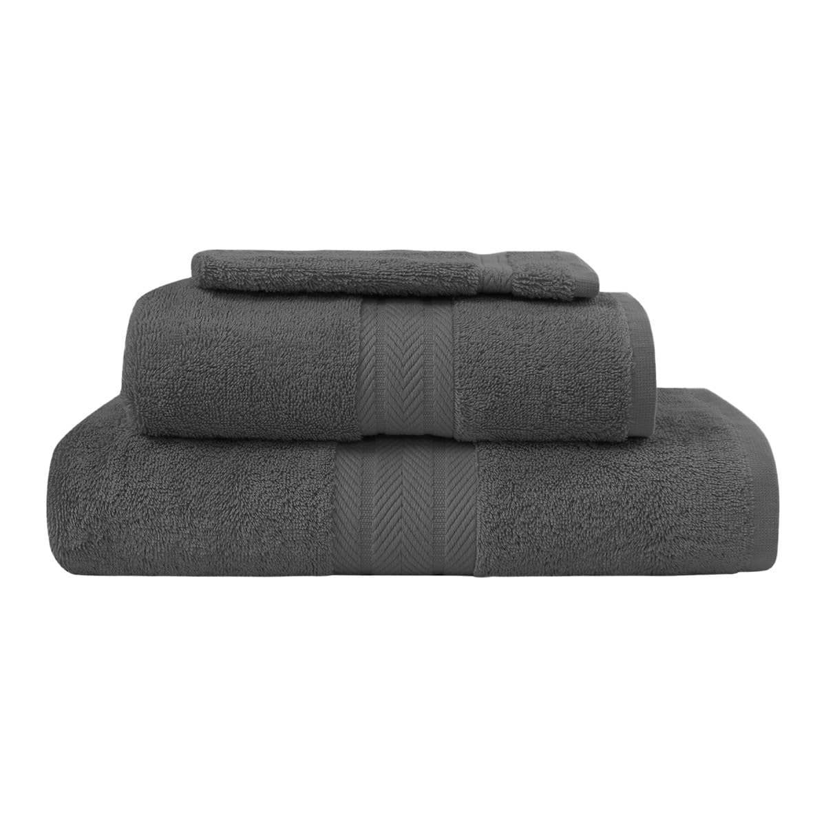 Sensei La Maison du Coton Luxury 3-Piece Set (1 Bath Sheet + 1 Hand Towel + 1 Glove), Cotton, Charcoal, 140X200