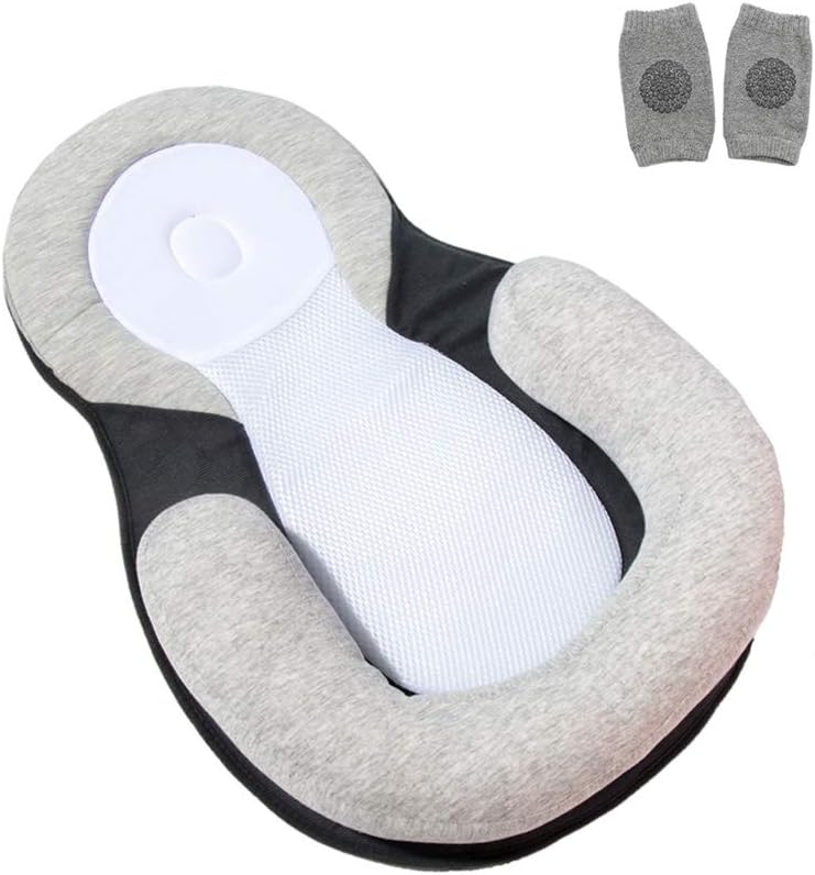Lovyno Baby Bed Mattress,Head Support Portable Baby Bed Pillow for Newborn Baby and Infant Age 0-12 Months (Grey)