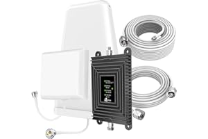 QISHUN Cell Phone Booster for Home Office Compatible with All US Carriers Verizon AT&T Signal Boosts 5G 4G LTE 3G 2G Works on Band 2 4 5 12 13 17 25 66 Up to 4,500sq.ft FCC Approved