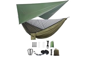 Camping Hammock Set, Single Double Hammock, Mosquito Net, Insect Net, Rainfly, High Strength Parachute Cloth Hammock. Suitabl