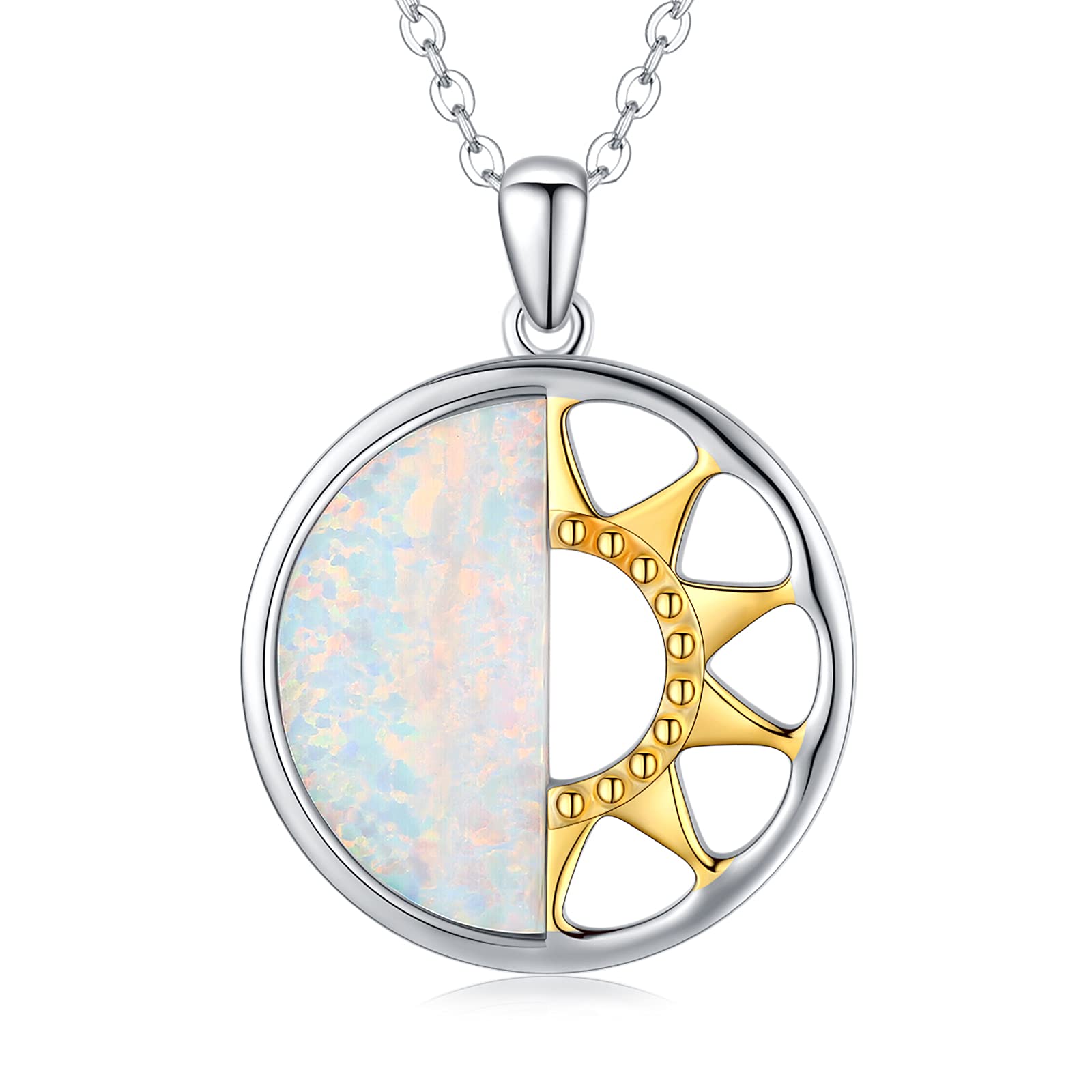 KINGWHYTE Sun and Opal Necklace 925 Sterling Silver White Opal Pendant Necklace Jewelry Gifts for Woman Girlfriend Daughter
