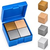 Baluue STEM Density Cube Set 4-Pack 20mm Brass, Iron, Aluminum &amp; Wood Blocks for Archimedes Principle &amp; Specific Gravity Labs School &amp; Classroom Science Kit
